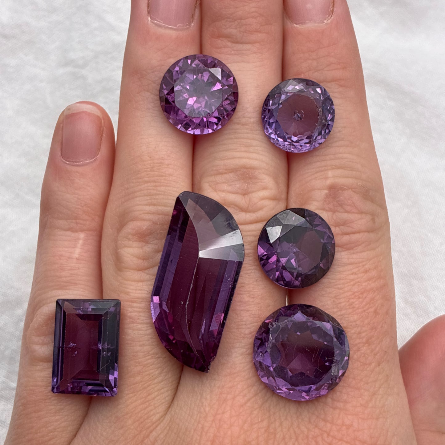 99 carat Lot of Worn Purple Color Change Lab Sapphires, Worn Discount Gemstones, Preformed Facet Rough