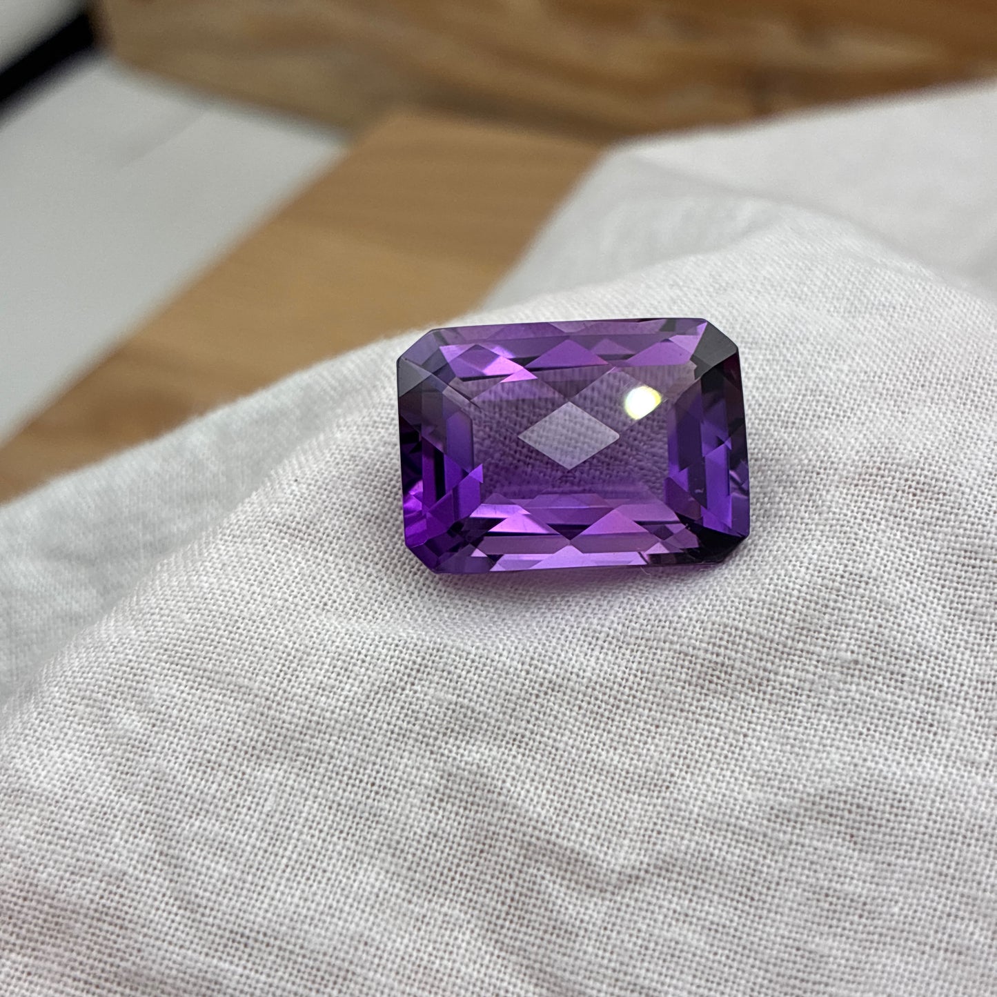 18x13mm Amethyst 15.58 carat Checkerboard Emerald Cut