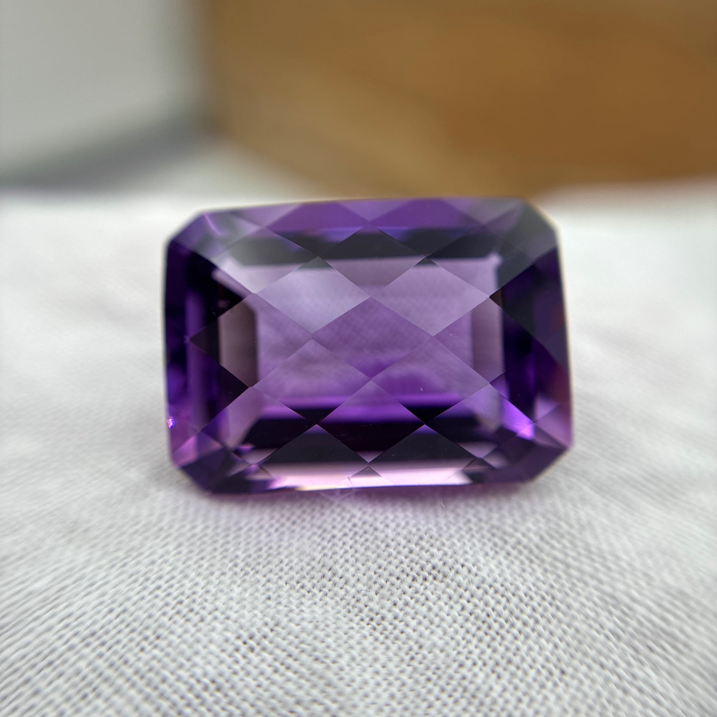 18x13mm Amethyst 15.58 carat Checkerboard Emerald Cut