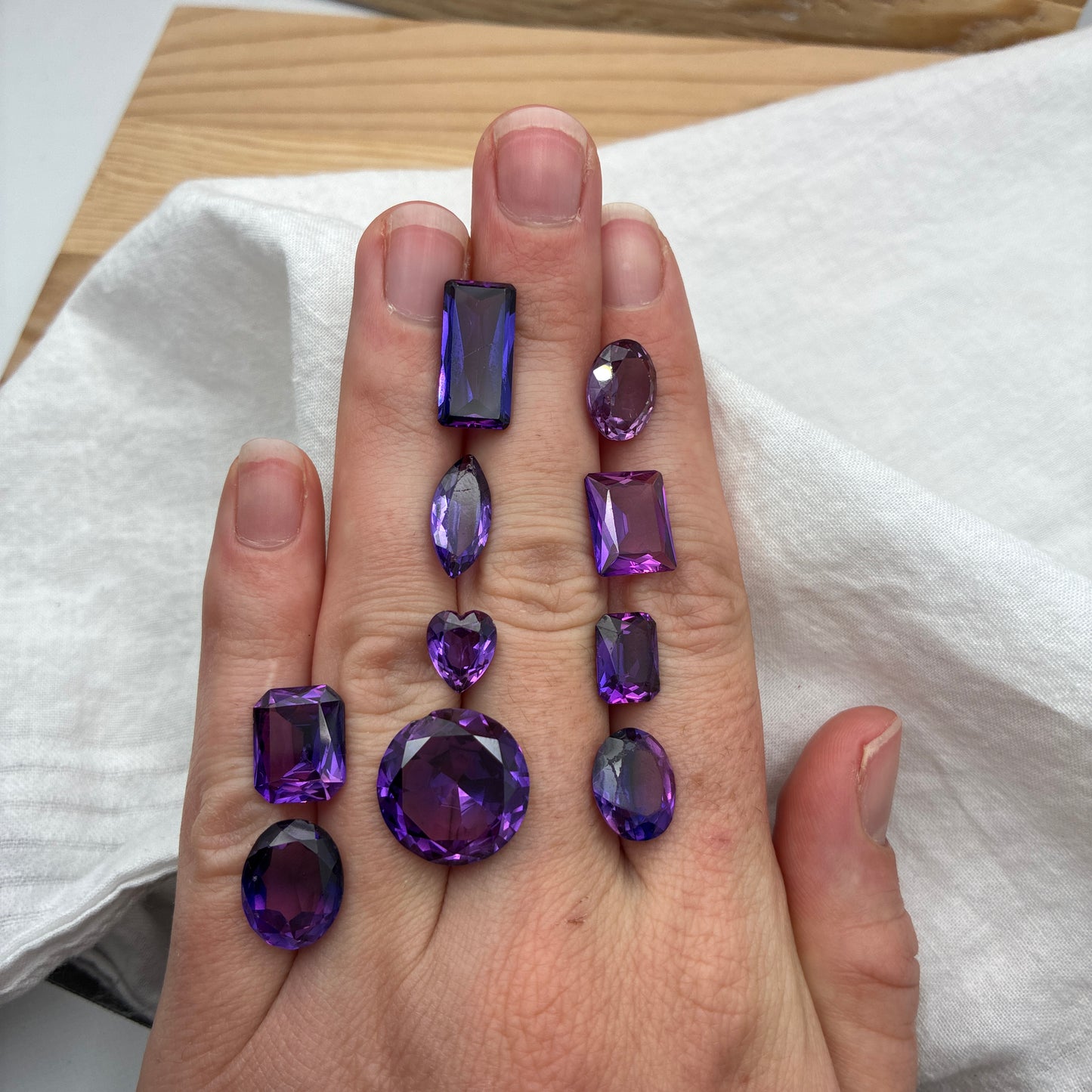 62.9 carat Lot of Lab Created Purple Sapphires , Worn, Faceted, Recycled, Chipped, Damaged Gemstones, 10 Stones