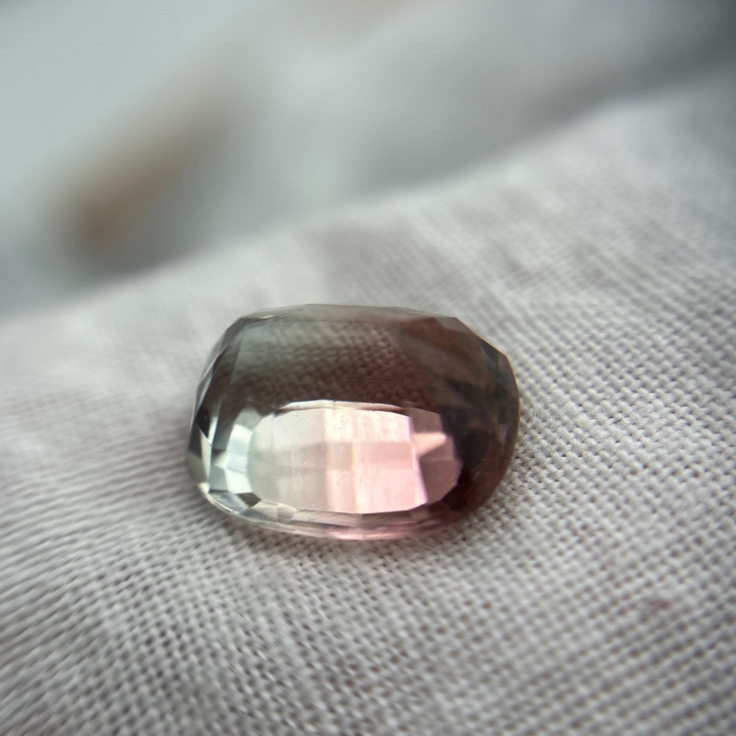 3.77 carat Bi-Color Tourmaline, Pink and white 10.3x8.3mm Cushion cut