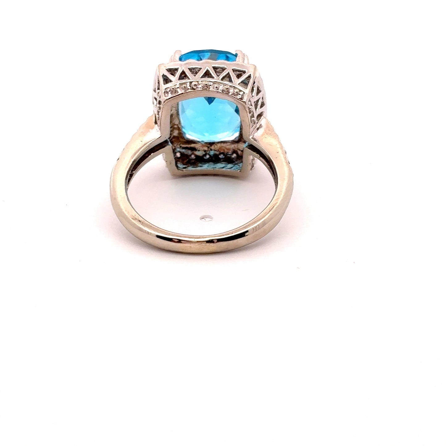 14k White Gold Blue Topaz & Diamond Ring Size 6 3/4
