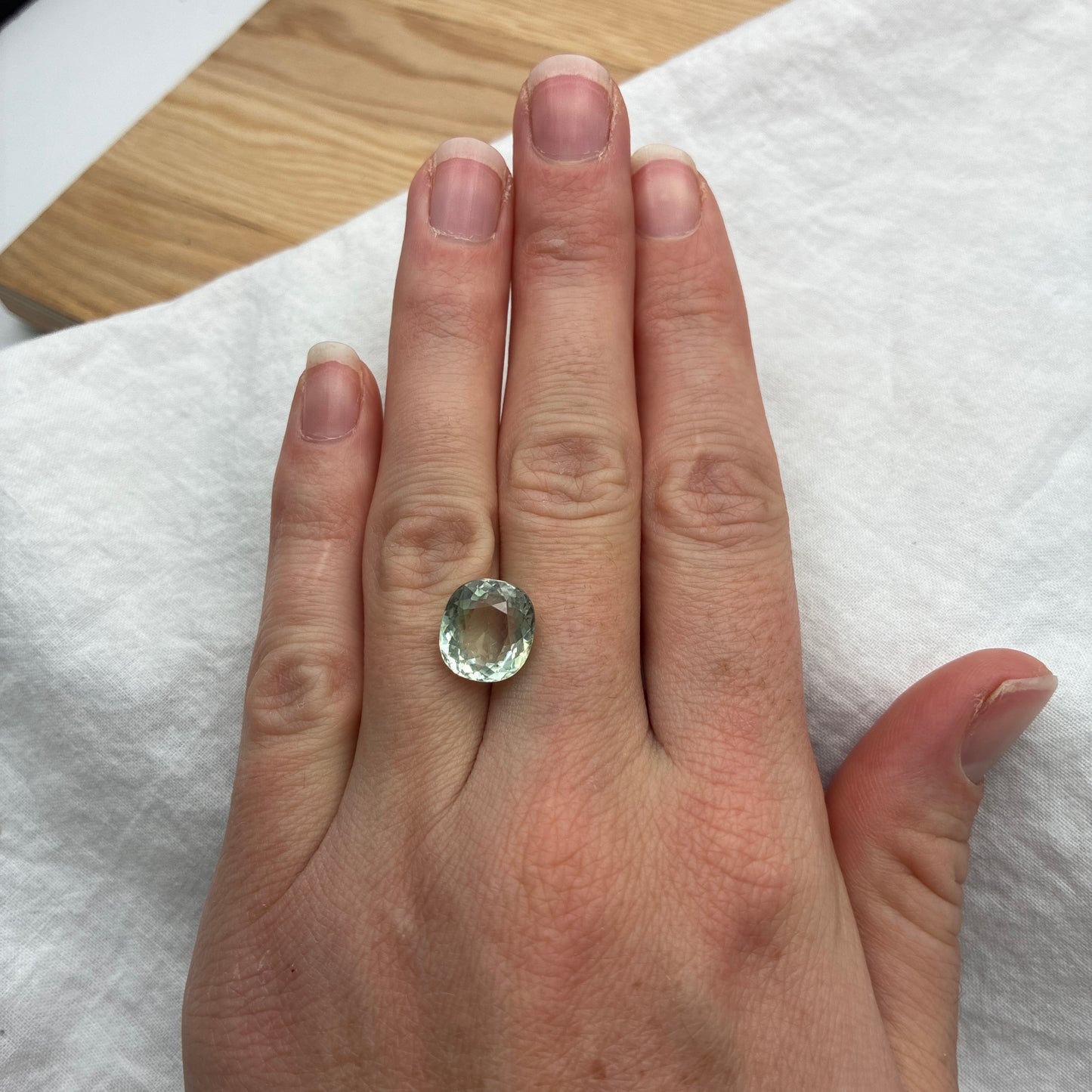 Light Green Cushion Cut Oval Tourmaline Almost 6 carats 11x10mm