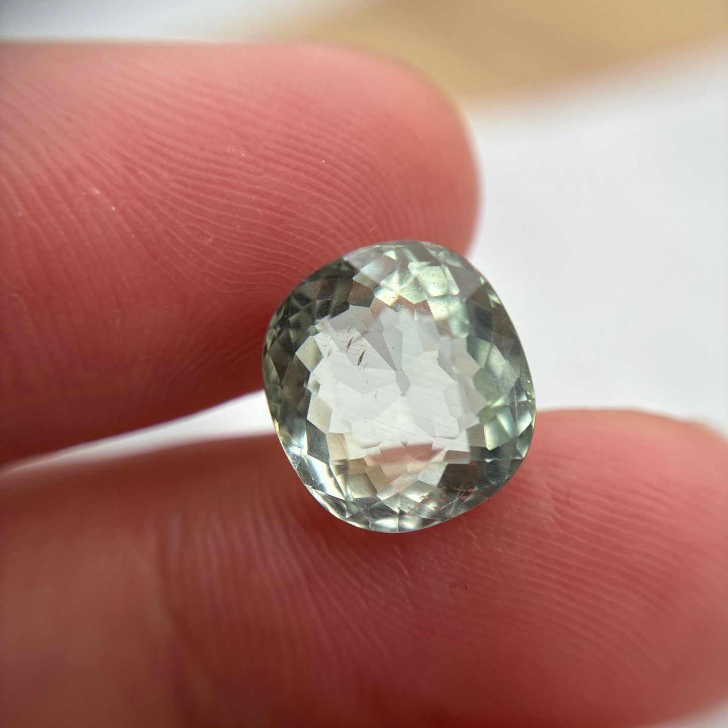 Light Green Cushion Cut Oval Tourmaline Almost 6 carats 11x10mm