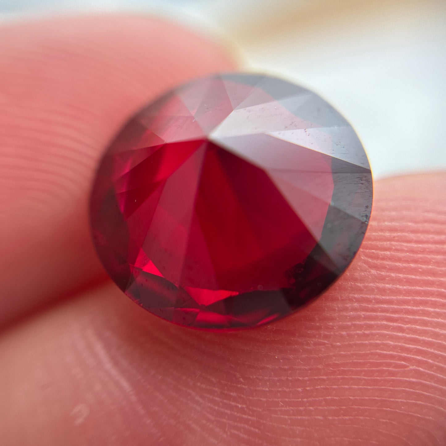 12mm Round Lab Created Deep Red Ruby, 6.78 carat