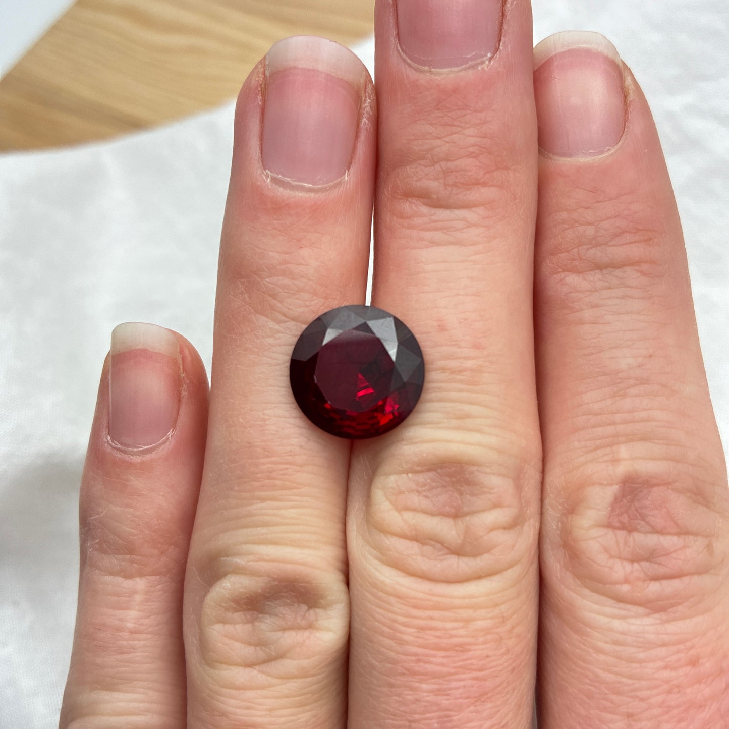 12mm Round Lab Created Deep Red Ruby, 6.78 carat