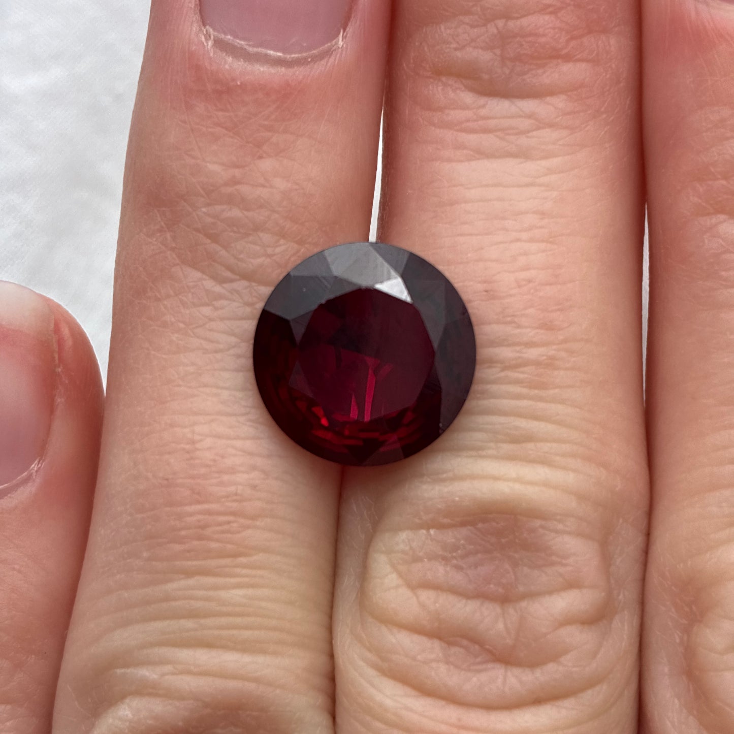 12mm Round Lab Created Deep Red Ruby, 6.78 carat