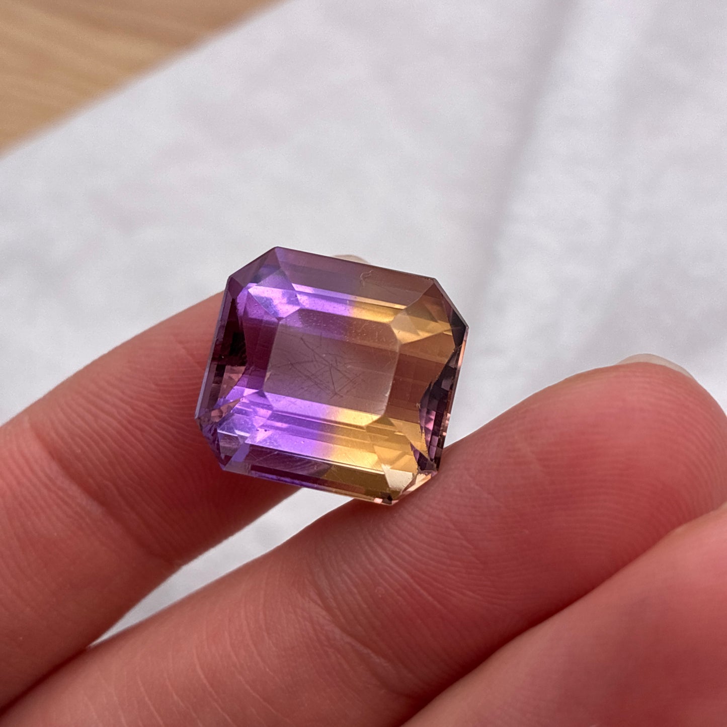 16 carat Ametrine, 15.5x14.6mm Emerald cut