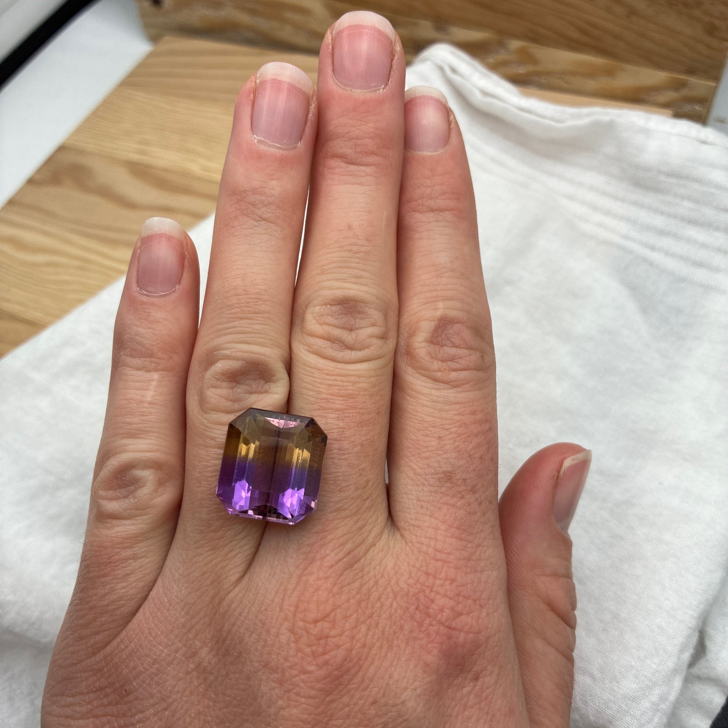 16 carat Ametrine, 15.5x14.6mm Emerald cut