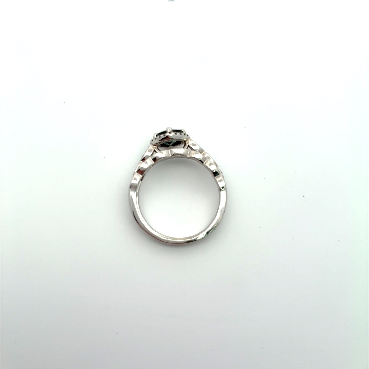 14k White Gold Diamond and Teal Green Sapphire Wedding Ring Set Size 7