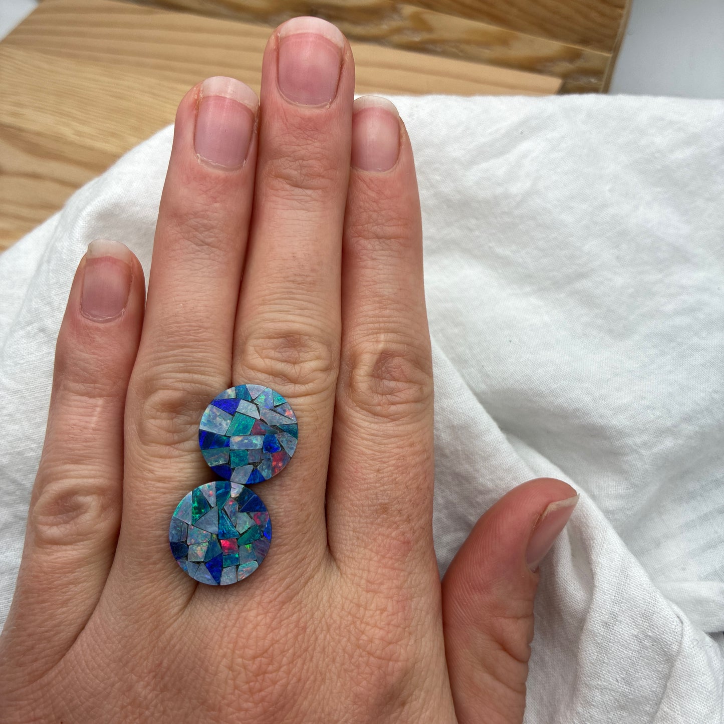 Pair of Opal Mosaics 15mm Round