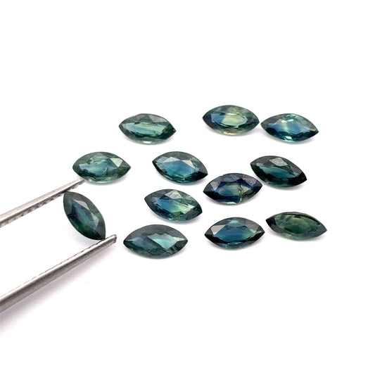 Marquise Cut Bluish Green Sapphire Lot of 12 appr. 6x3mm