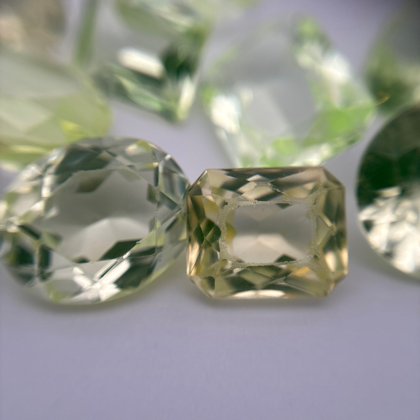 80 carat Lot of Lab Created Spinel 9 stones, Worn, Faceted, Recycled, Neon Green Spinel