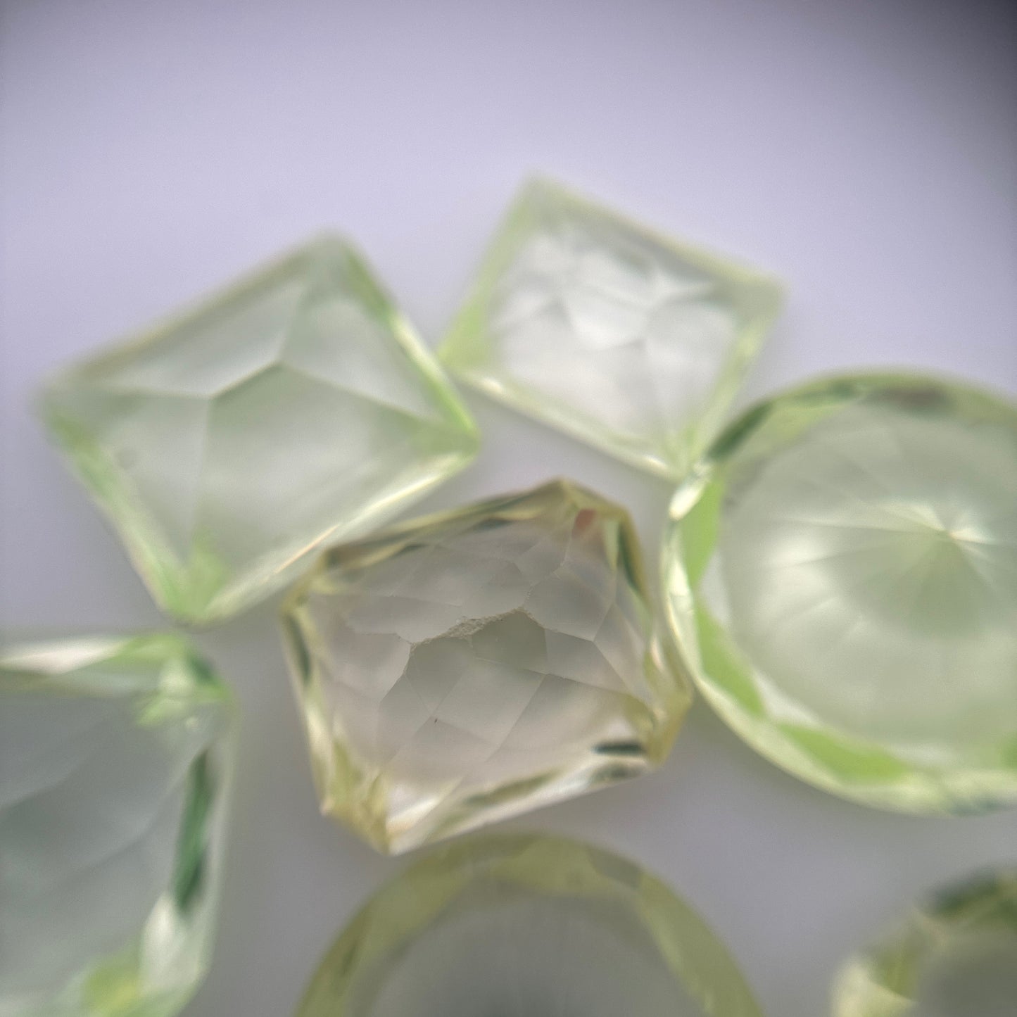 80 carat Lot of Lab Created Spinel 9 stones, Worn, Faceted, Recycled, Neon Green Spinel