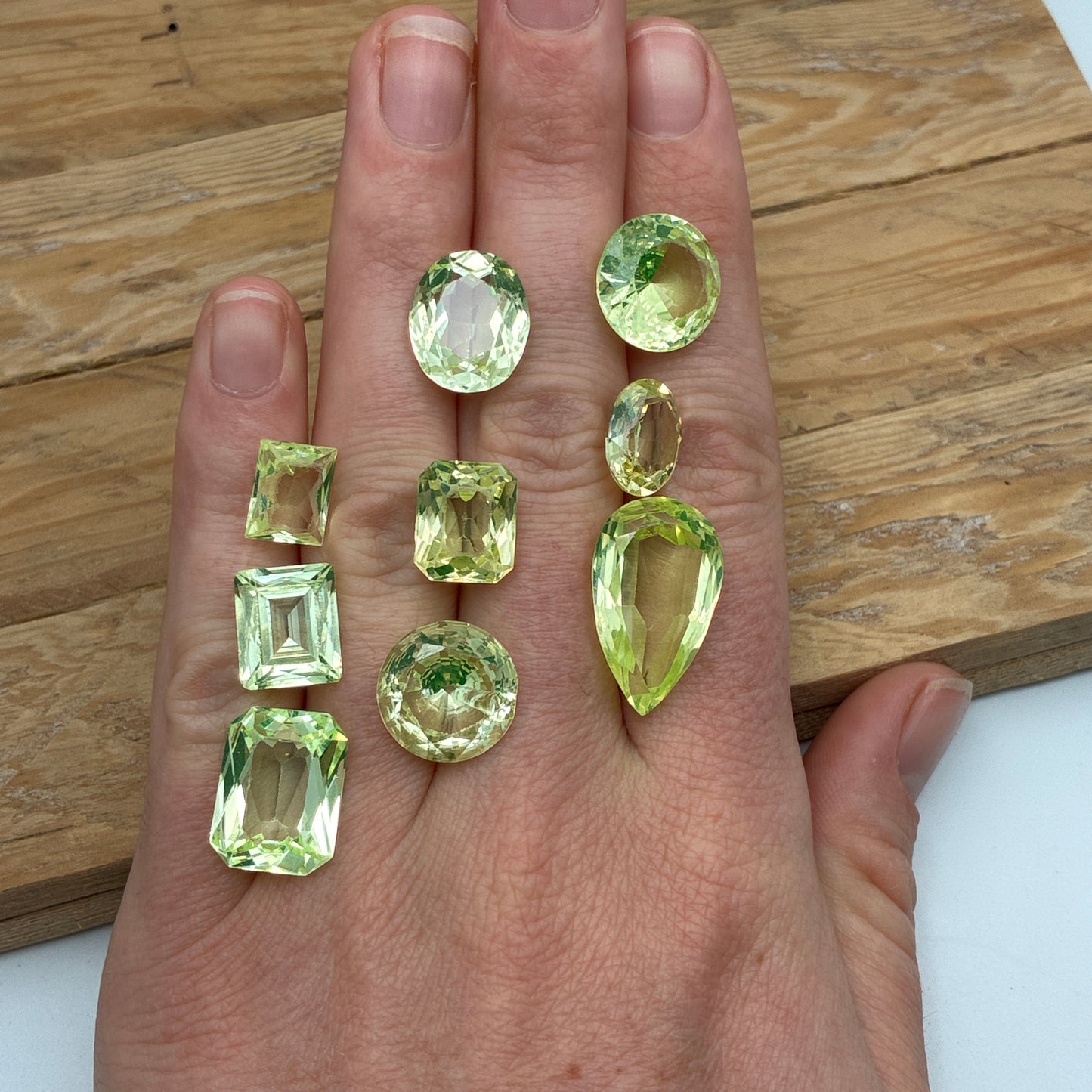 80 carat Lot of Lab Created Spinel 9 stones, Worn, Faceted, Recycled, Neon Green Spinel