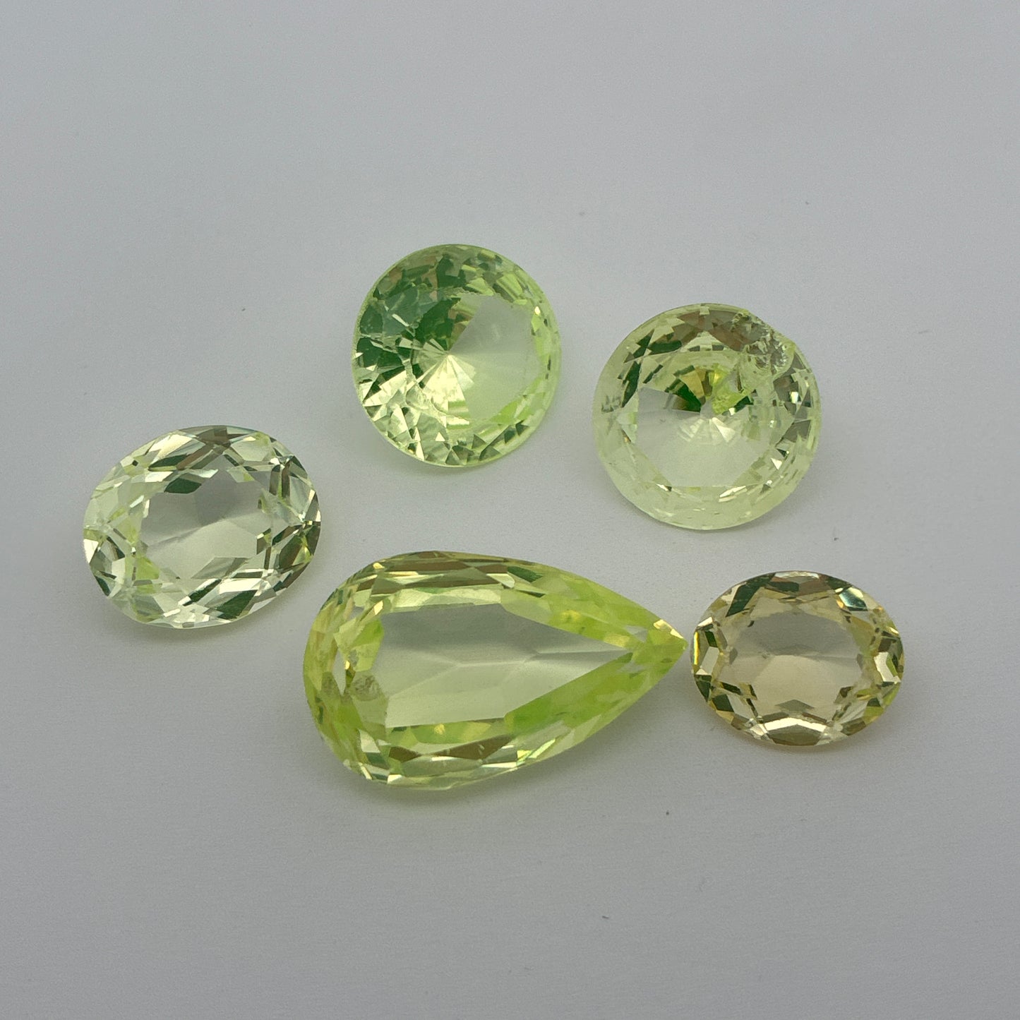 80 carat Lot of Lab Created Spinel 9 stones, Worn, Faceted, Recycled, Neon Green Spinel