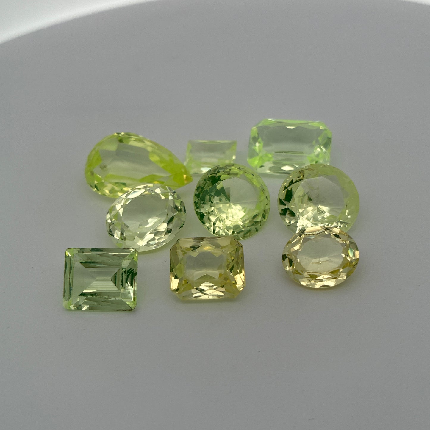 80 carat Lot of Lab Created Spinel 9 stones, Worn, Faceted, Recycled, Neon Green Spinel