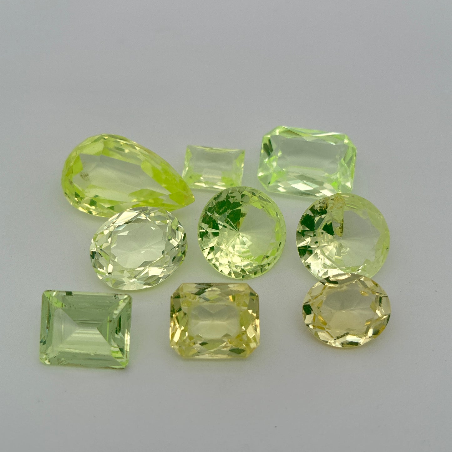 80 carat Lot of Lab Created Spinel 9 stones, Worn, Faceted, Recycled, Neon Green Spinel