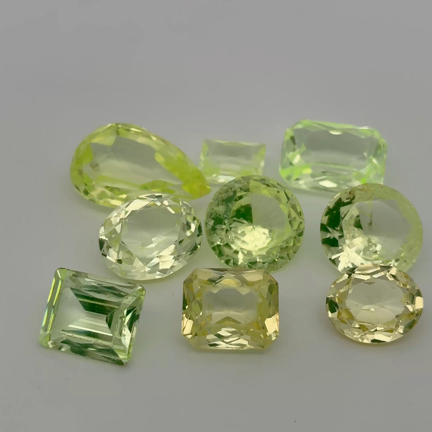 80 carat Lot of Lab Created Spinel 9 stones, Worn, Faceted, Recycled, Neon Green Spinel
