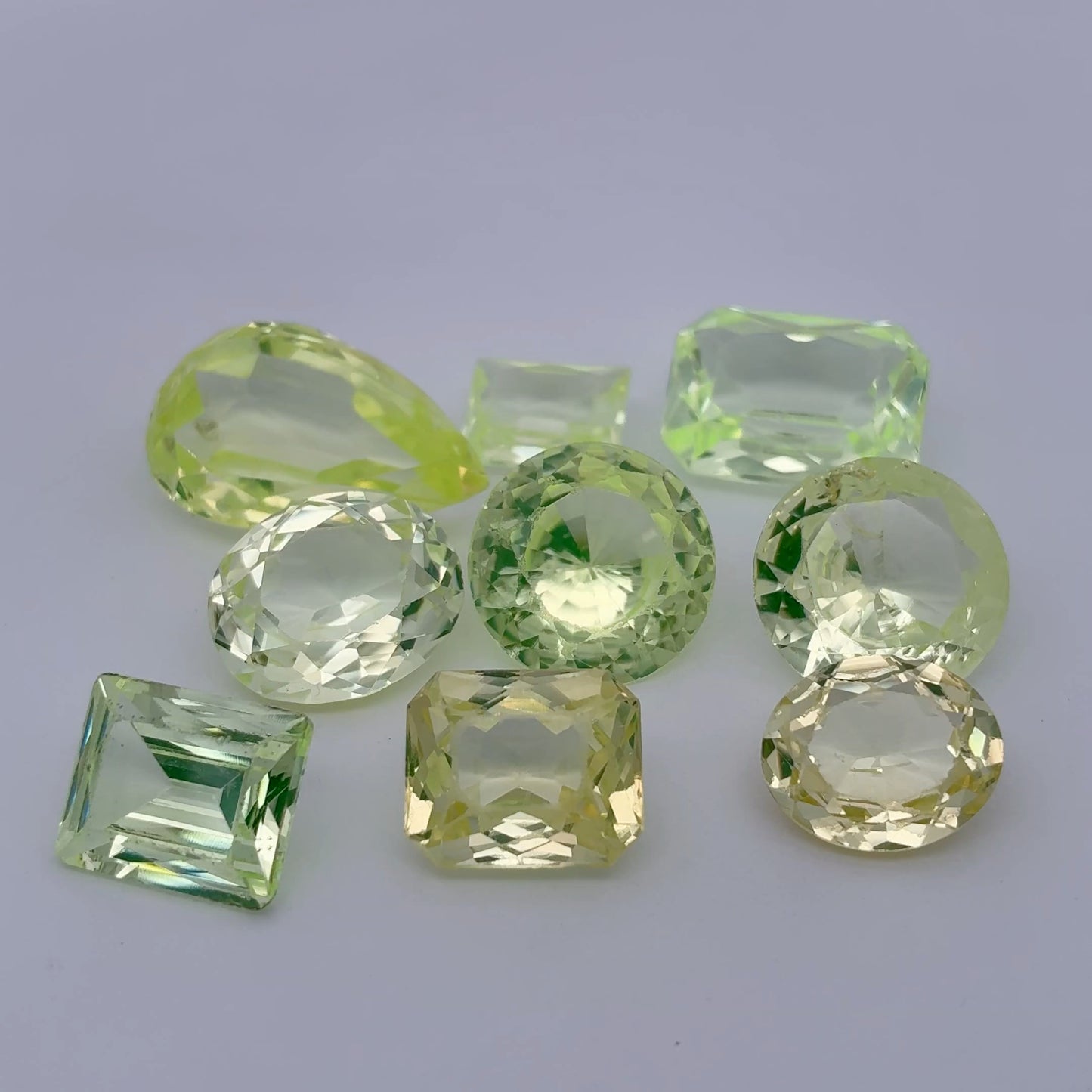 80 carat Lot of Lab Created Spinel 9 stones, Worn, Faceted, Recycled, Neon Green Spinel