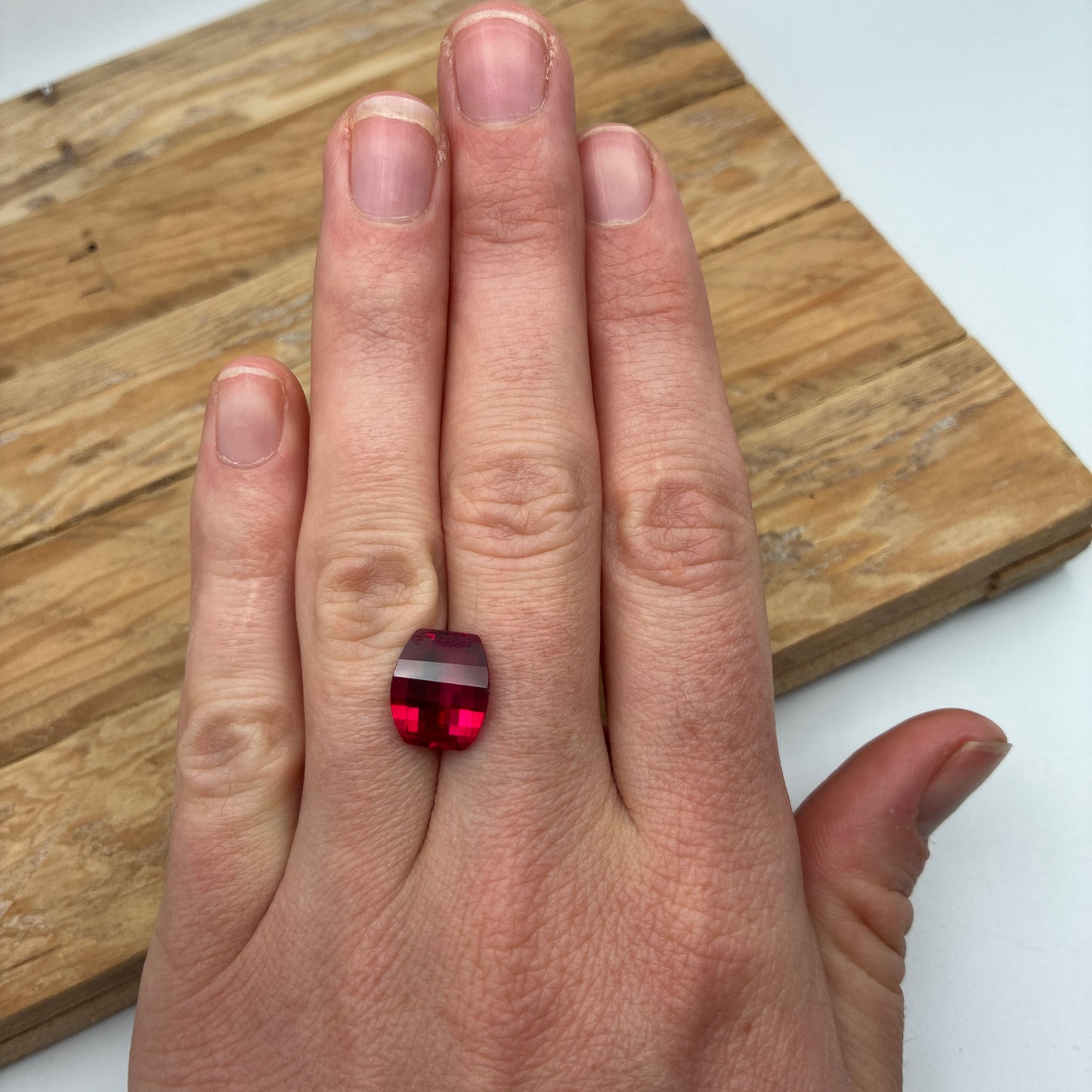 12x10mm Lab Created Ruby, Barrel cut, 5.59 carat