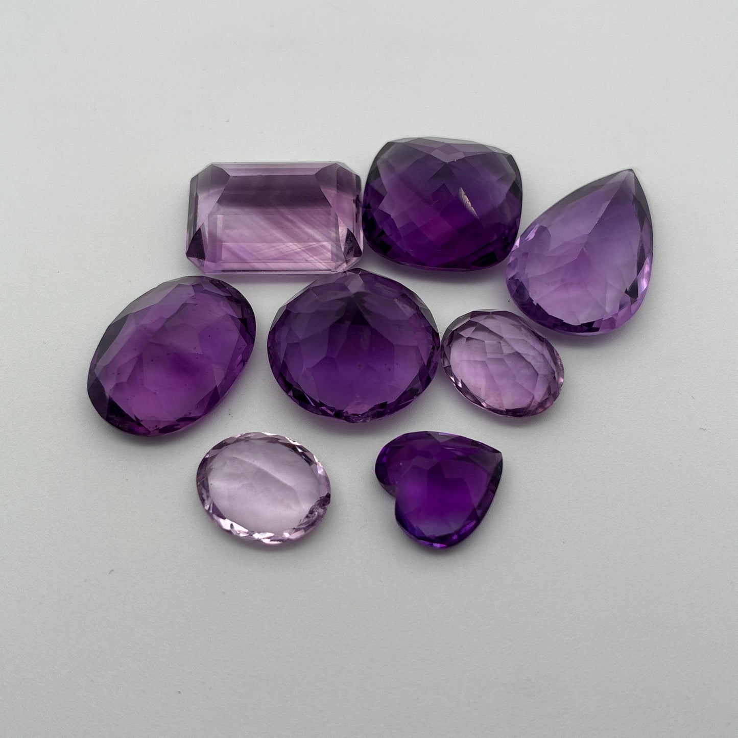 54 carat Lot of Amethyst, Worn Amethyst, 8 pieces, Faceted, Recycled, Imperfect Gems
