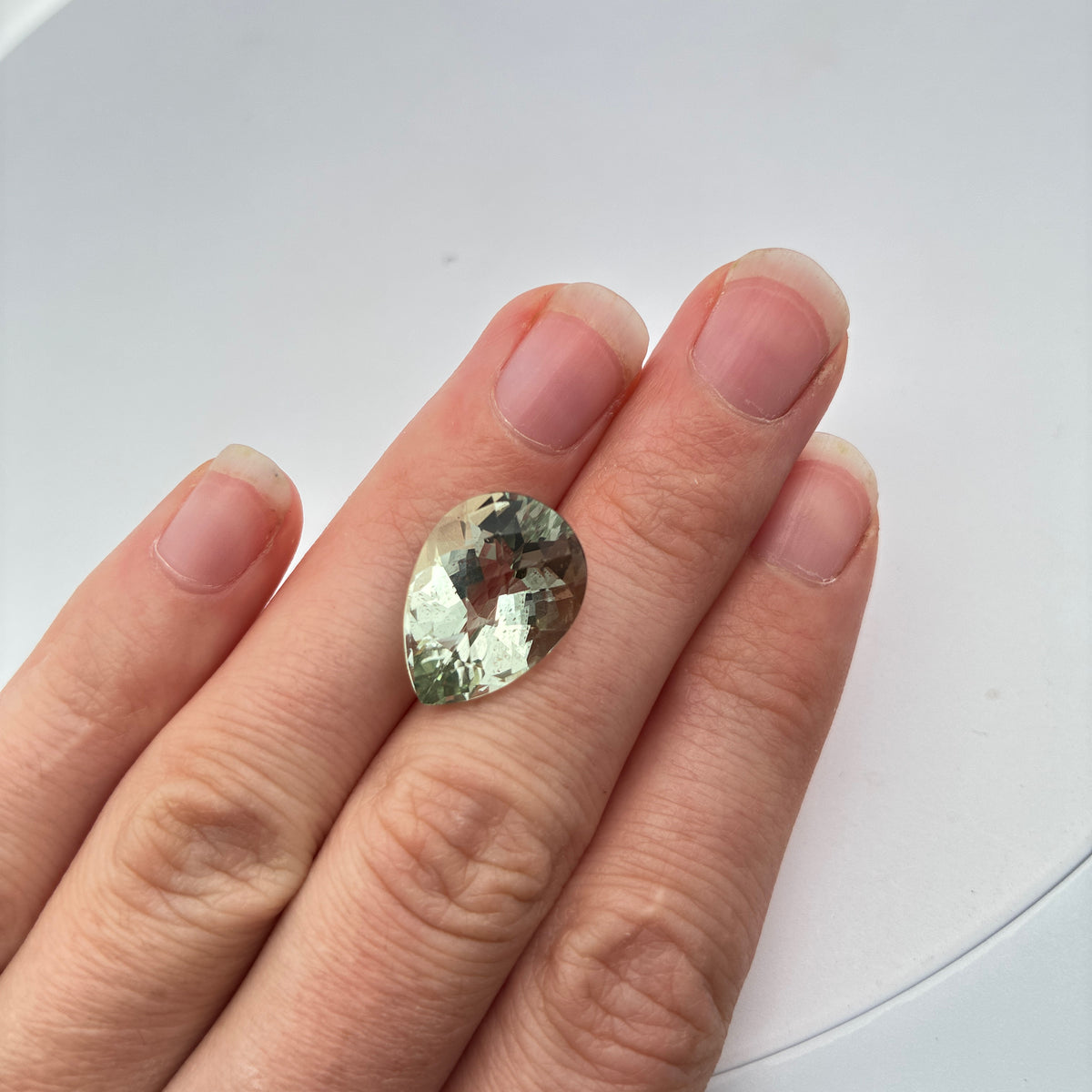 18x13mm Pear Cut Prasiolite, 9.90 carat Pale Green Quartz