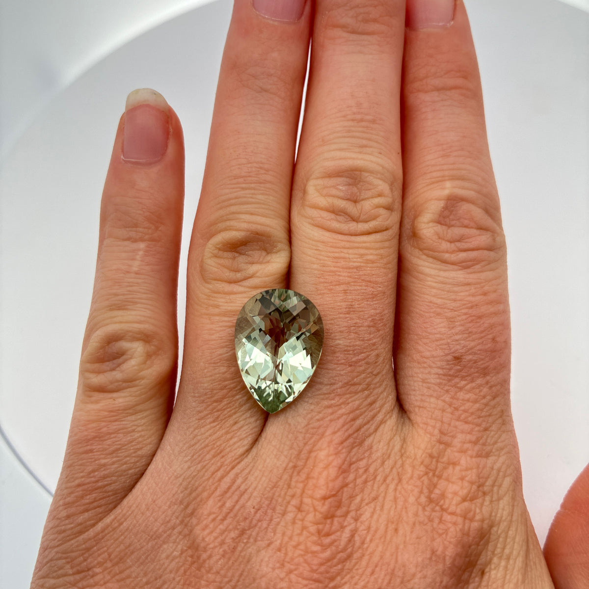18x13mm Pear Cut Prasiolite, 9.90 carat Pale Green Quartz