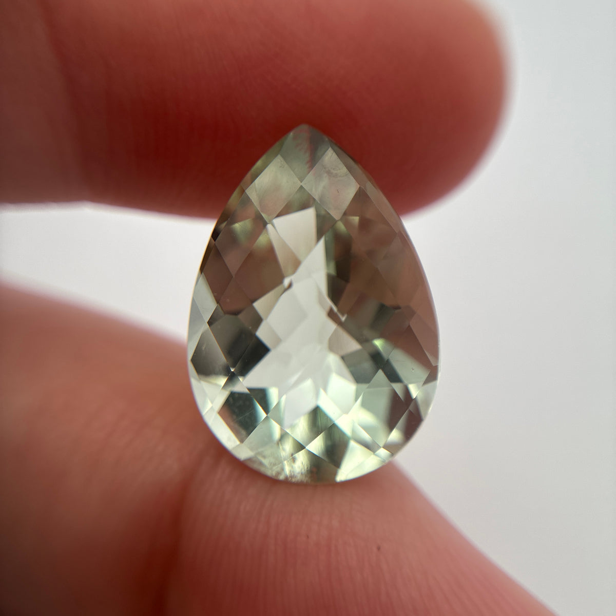 18x13mm Pear Cut Prasiolite, 9.90 carat Pale Green Quartz