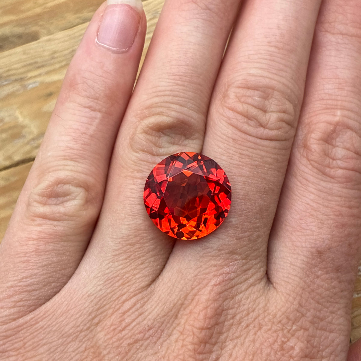 16mm Round Lab Sapphire, 19 carat Fiery Orange Red Synthetic Gem