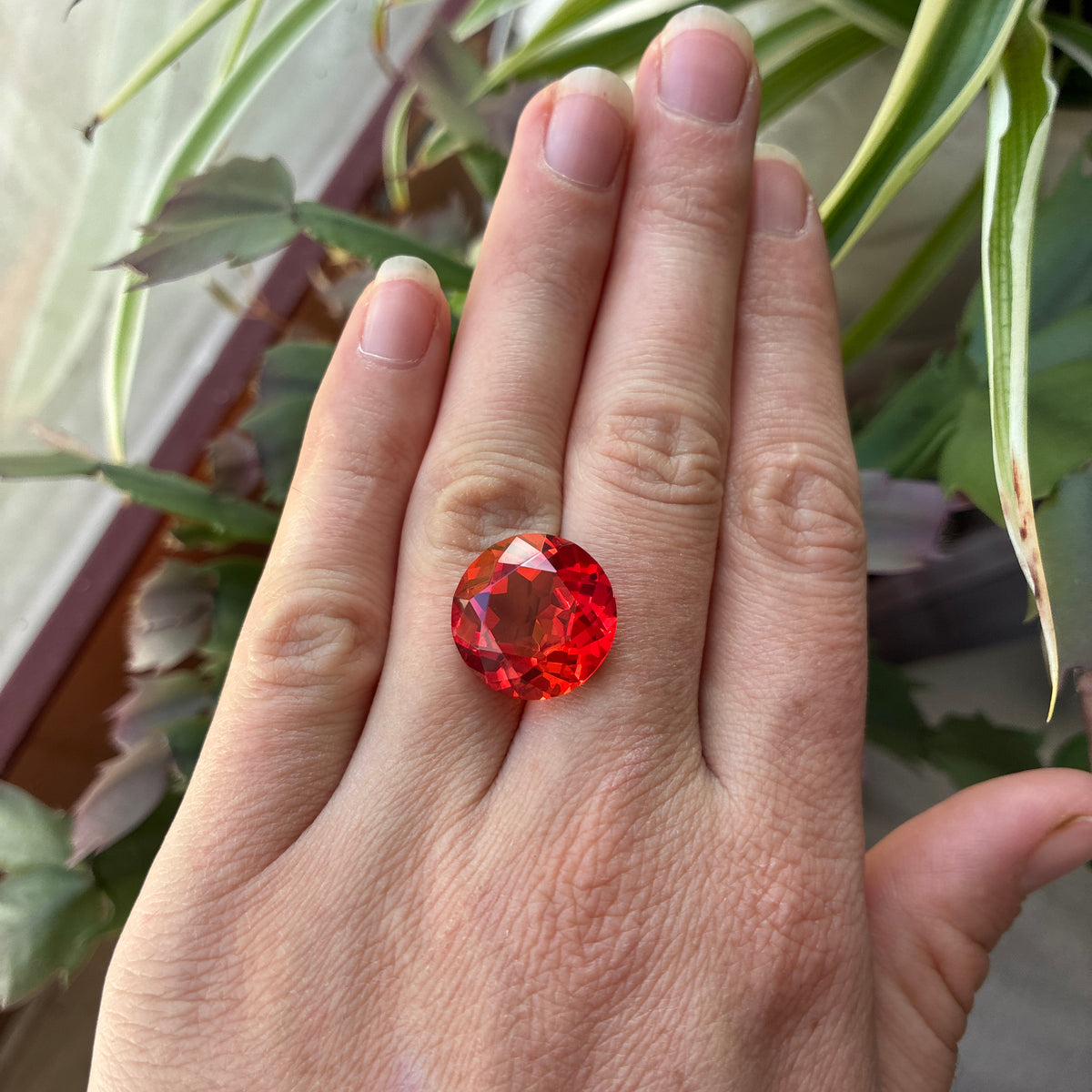 16mm Round Lab Sapphire, 19 carat Fiery Orange Red Synthetic Gem
