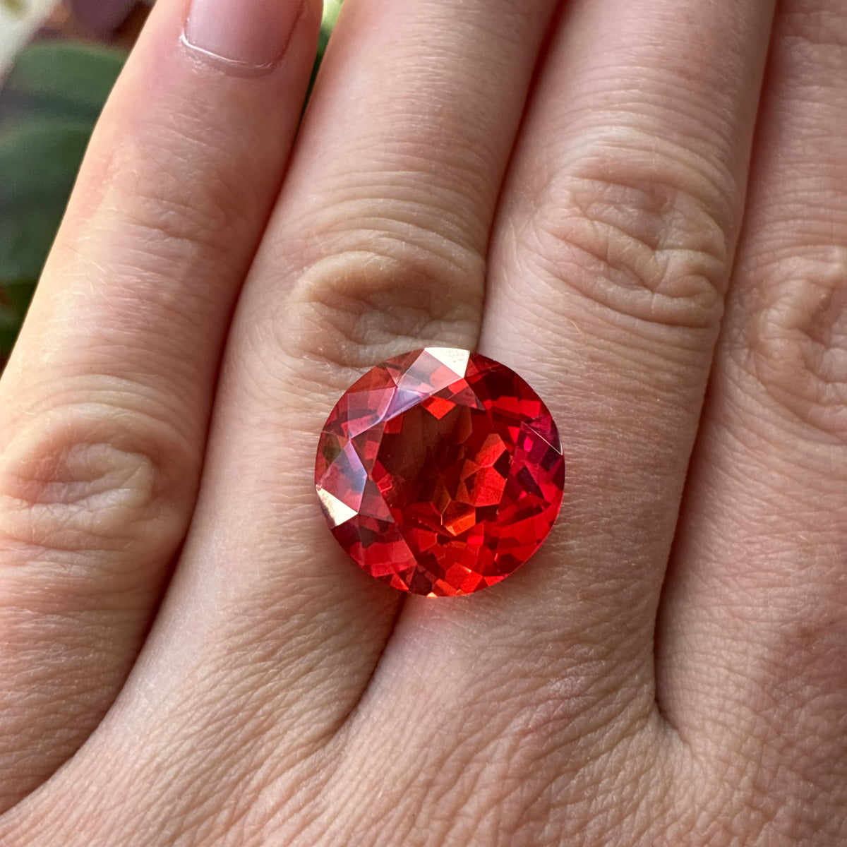 16mm Round Lab Sapphire, 19 carat Fiery Orange Red Synthetic Gem