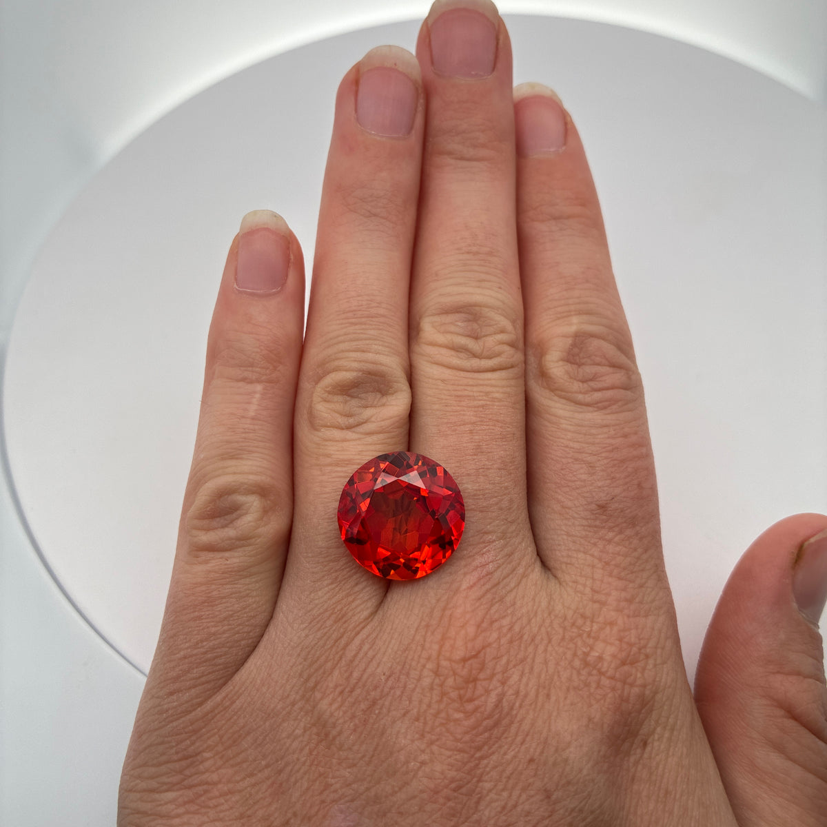 16mm Round Lab Sapphire, 19 carat Fiery Orange Red Synthetic Gem