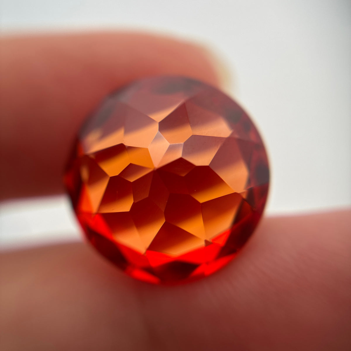 16mm Round Lab Sapphire, 19 carat Fiery Orange Red Synthetic Gem