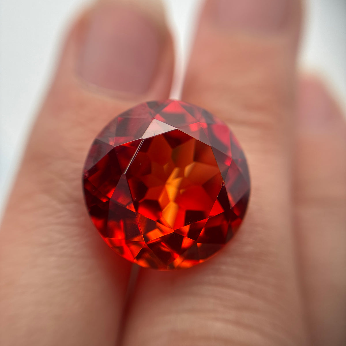 16mm Round Lab Sapphire, 19 carat Fiery Orange Red Synthetic Gem