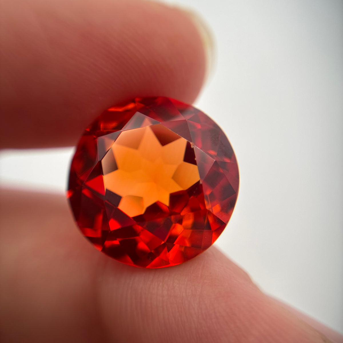 16mm Round Lab Sapphire, 19 carat Fiery Orange Red Synthetic Gem