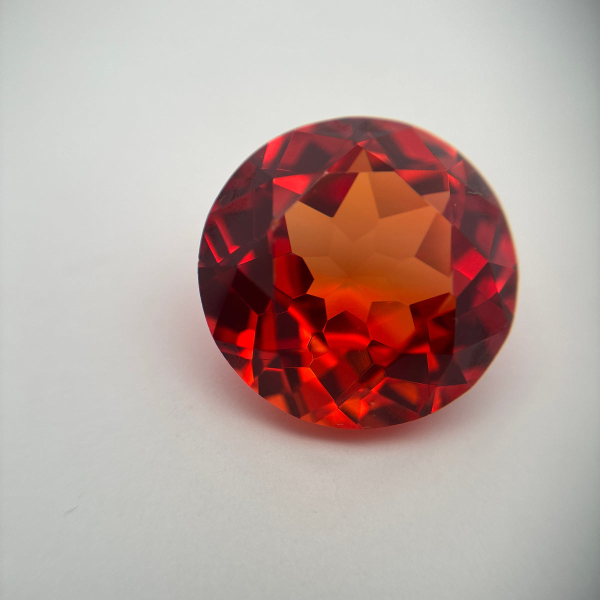 16mm Round Lab Sapphire, 19 carat Fiery Orange Red Synthetic Gem