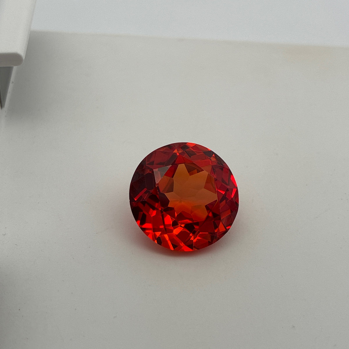 16mm Round Lab Sapphire, 19 carat Fiery Orange Red Synthetic Gem