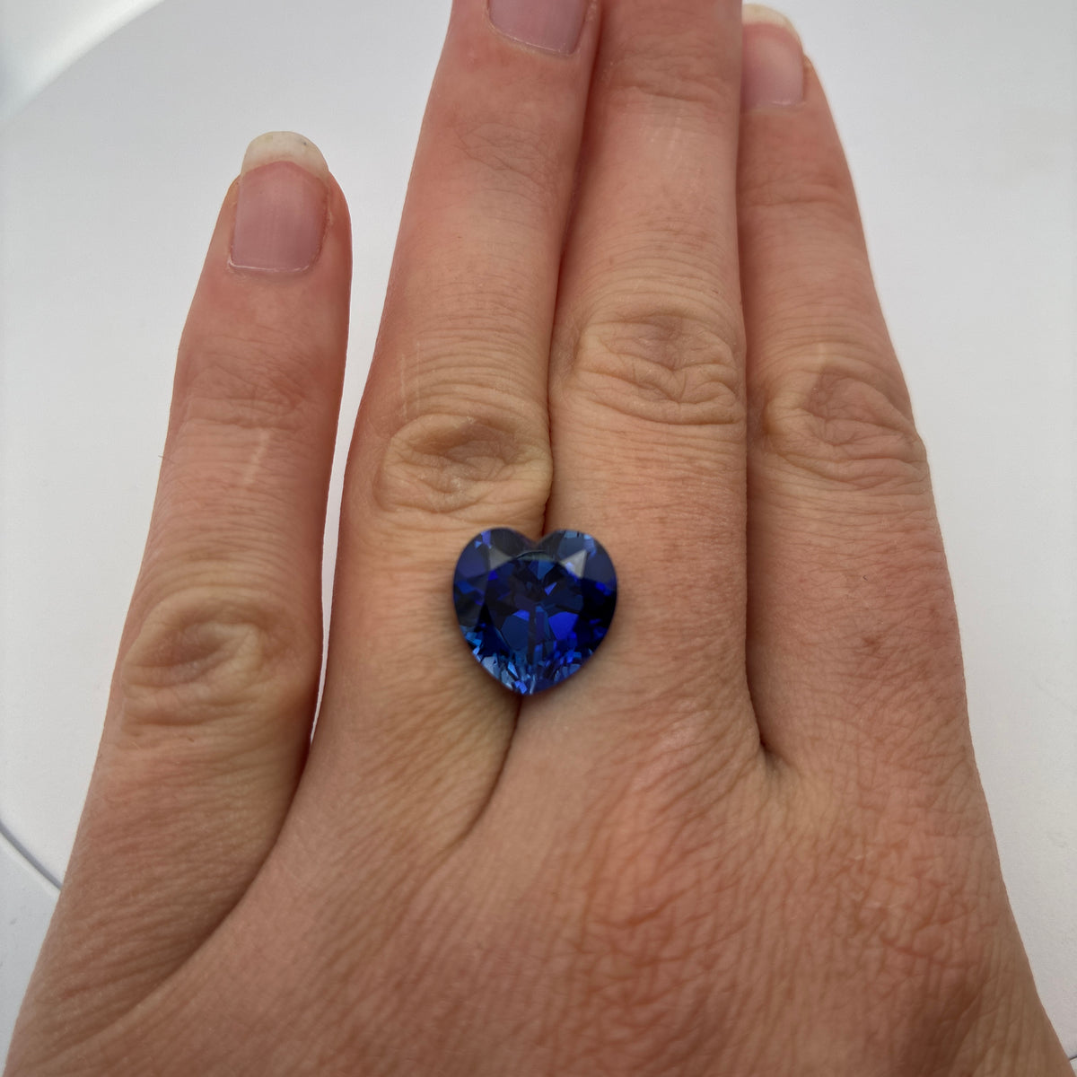 12mm Heart-Cut Lab Created Blue Sapphire, 7.65 carat