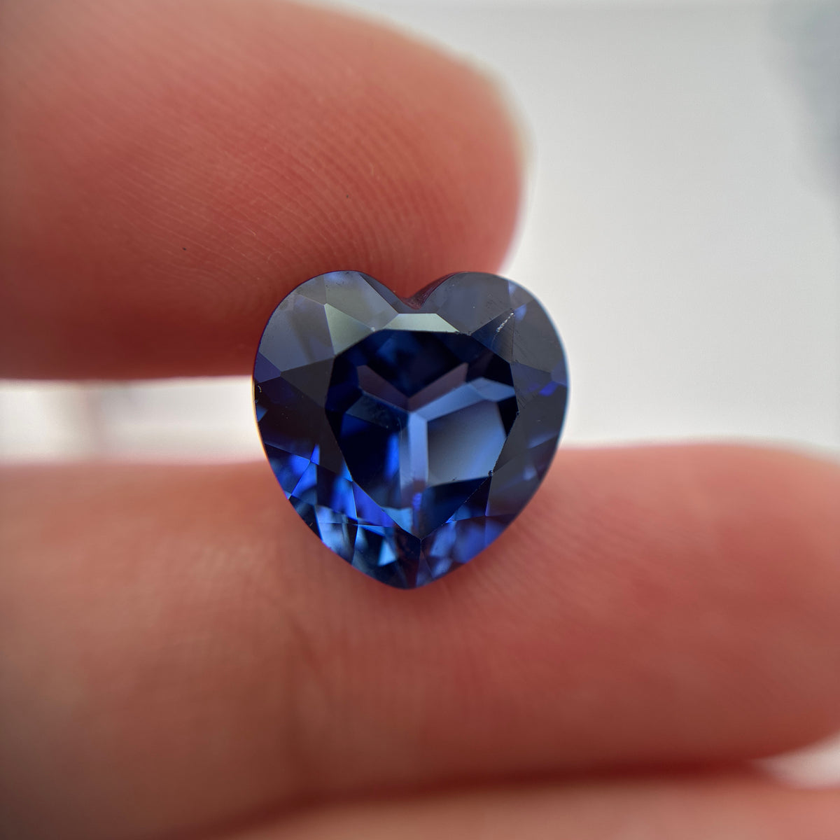 12mm Heart-Cut Lab Created Blue Sapphire, 7.65 carat