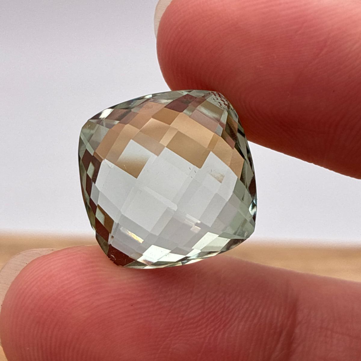 16mm Prasiolite (Light Green Quarts) 12.94 ct Cushion Checkerboard Cut Gemstone