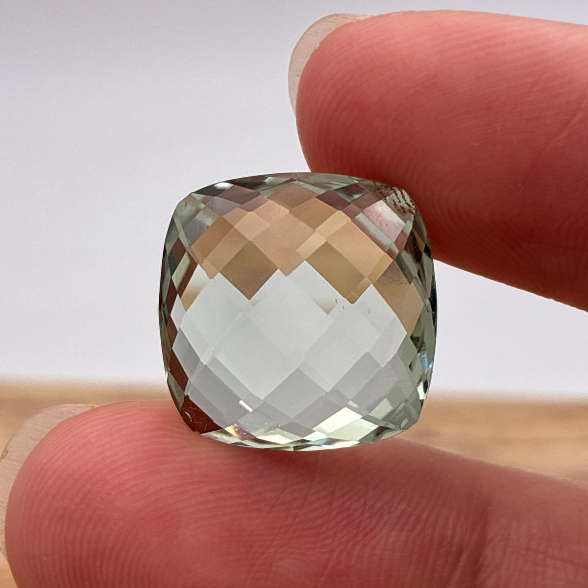 16mm Prasiolite (Light Green Quarts) 12.94 ct Cushion Checkerboard Cut Gemstone