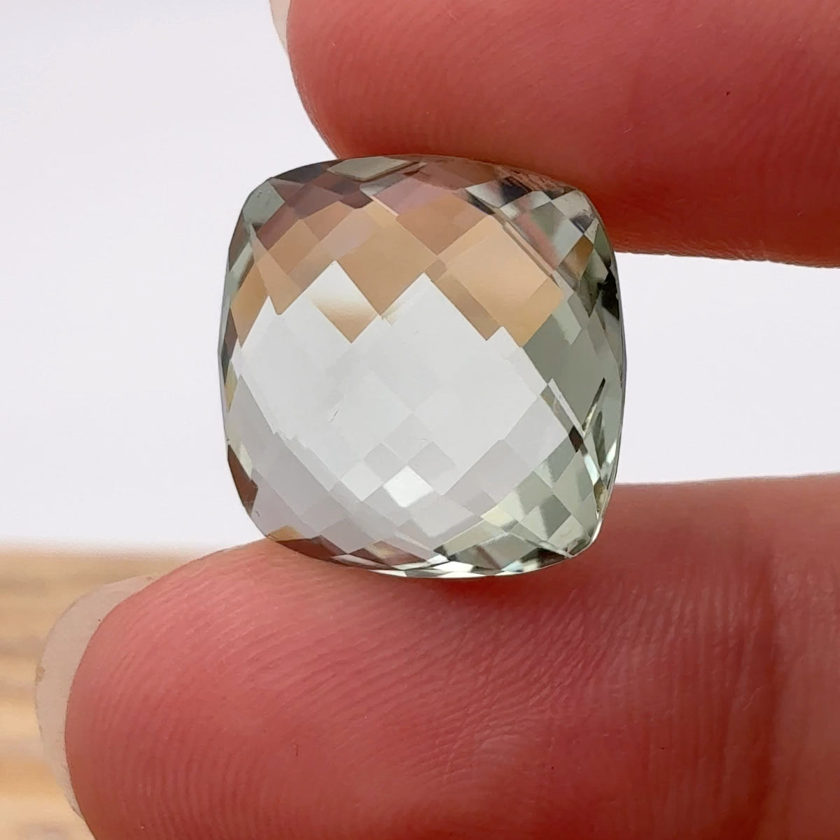 16mm Prasiolite (Light Green Quarts) 12.94 ct Cushion Checkerboard Cut Gemstone