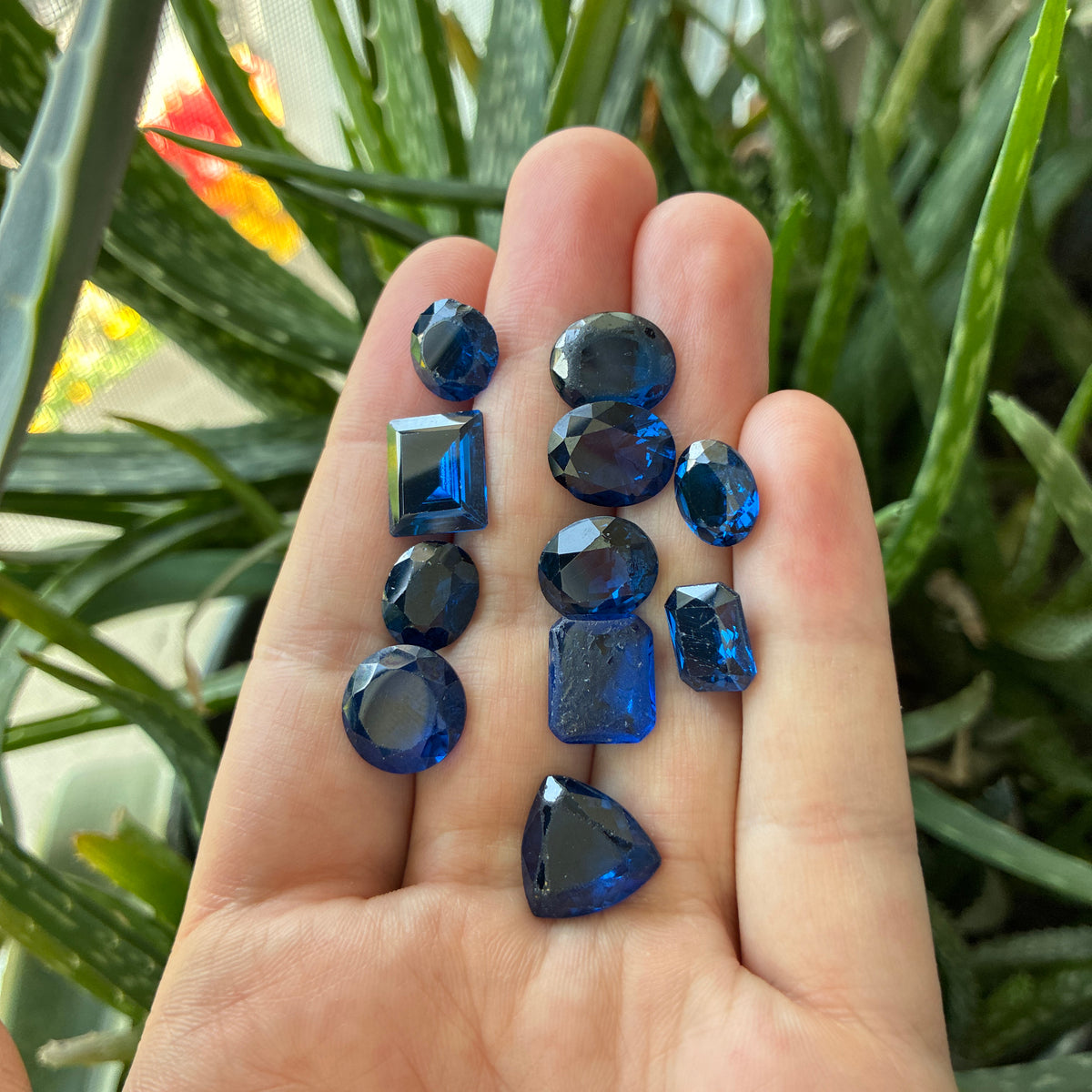 52 carat Lot of Lab Created Blue Spinel 11 stones, Discounted Worn, Faceted, Recycled, Chipped, Damaged Gemstones, Preformed Facet Rough