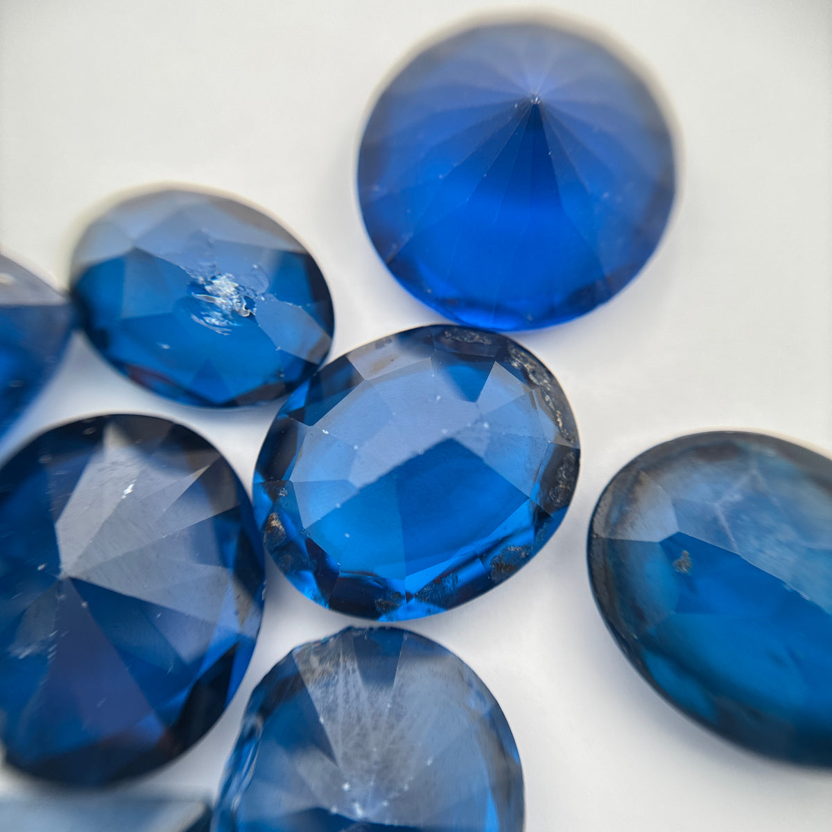 52 carat Lot of Lab Created Blue Spinel 11 stones, Discounted Worn, Faceted, Recycled, Chipped, Damaged Gemstones, Preformed Facet Rough