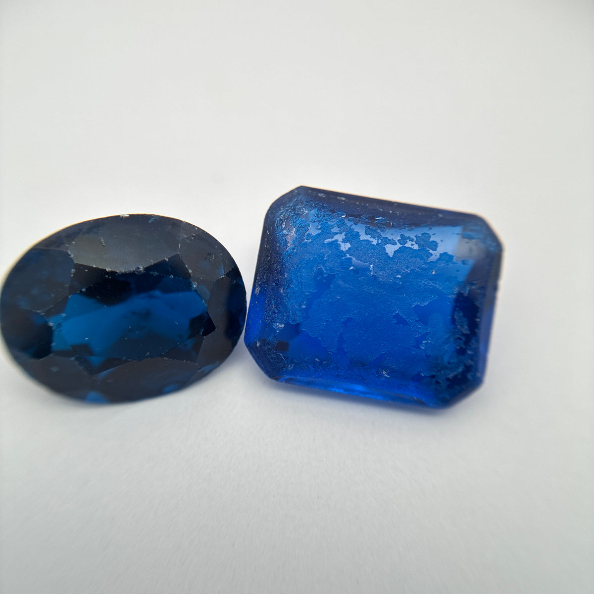 52 carat Lot of Lab Created Blue Spinel 11 stones, Discounted Worn, Faceted, Recycled, Chipped, Damaged Gemstones, Preformed Facet Rough