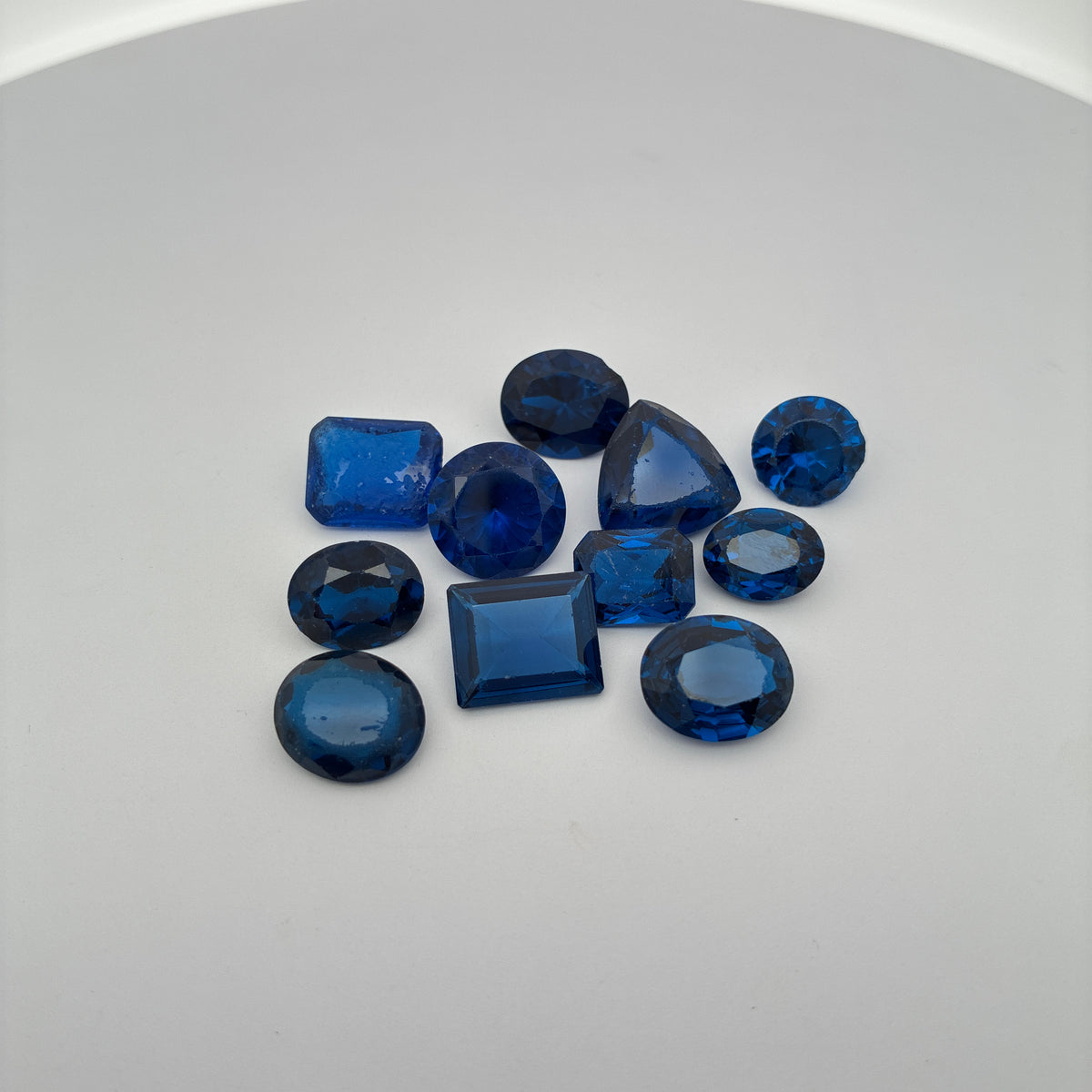 52 carat Lot of Lab Created Blue Spinel 11 stones, Discounted Worn, Faceted, Recycled, Chipped, Damaged Gemstones, Preformed Facet Rough