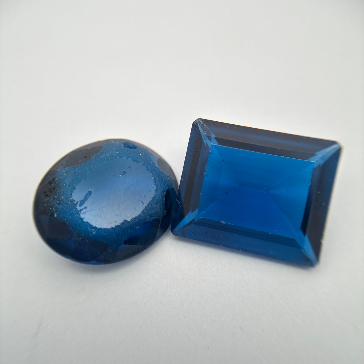 52 carat Lot of Lab Created Blue Spinel 11 stones, Discounted Worn, Faceted, Recycled, Chipped, Damaged Gemstones, Preformed Facet Rough