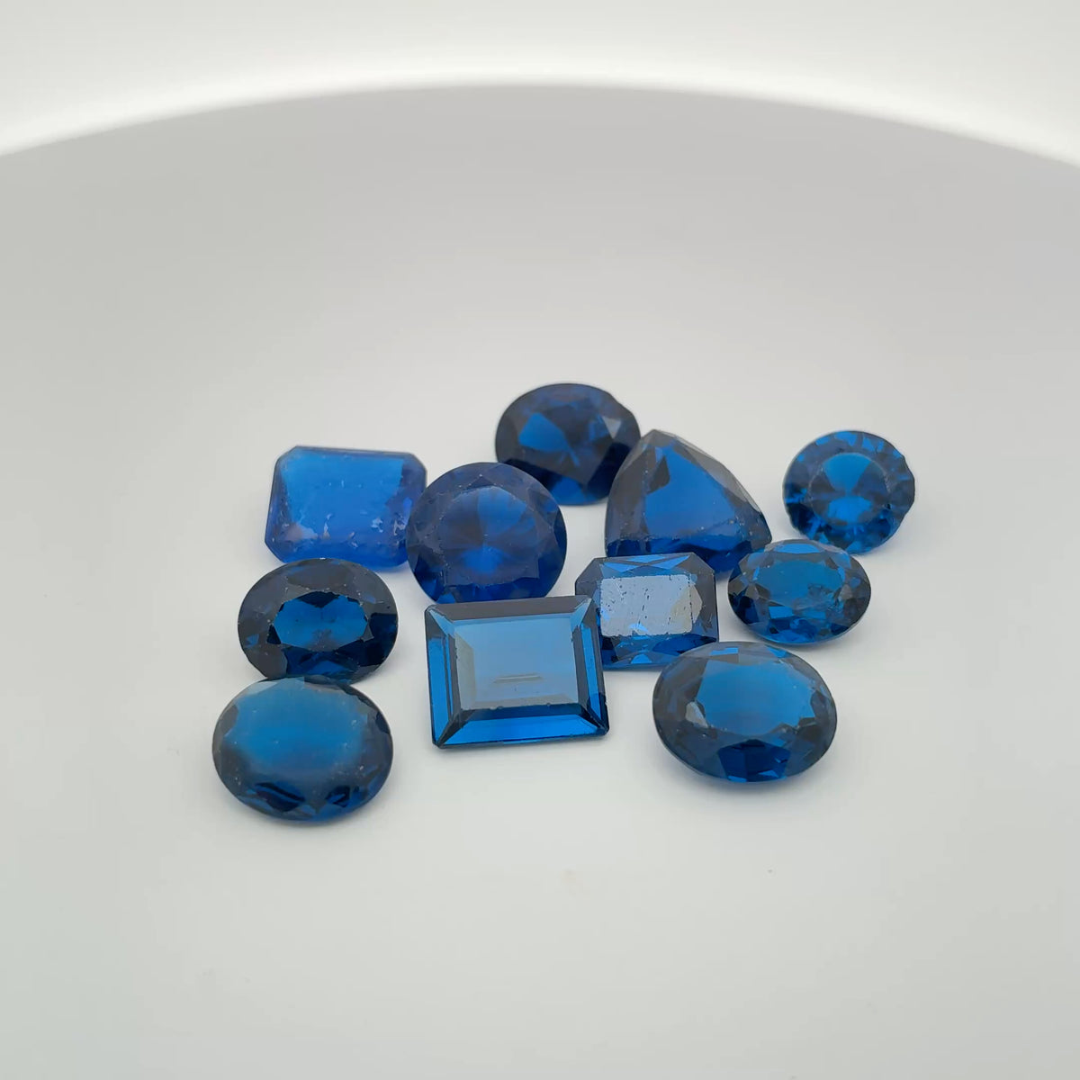 52 carat Lot of Lab Created Blue Spinel 11 stones, Discounted Worn, Faceted, Recycled, Chipped, Damaged Gemstones, Preformed Facet Rough