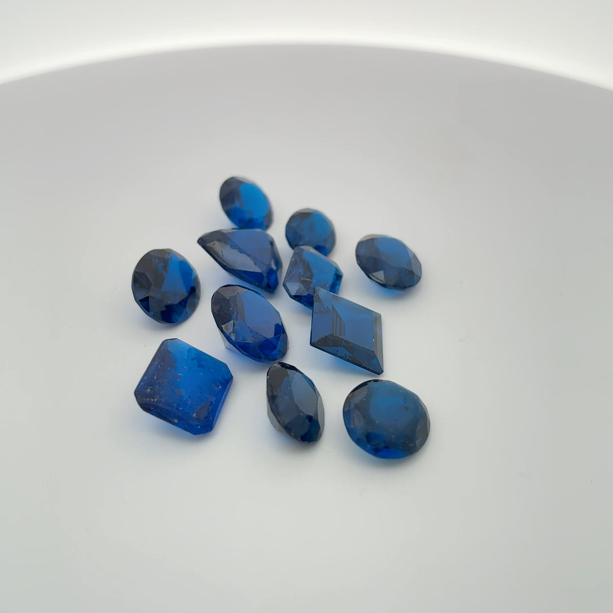 52 carat Lot of Lab Created Blue Spinel 11 stones, Discounted Worn, Faceted, Recycled, Chipped, Damaged Gemstones, Preformed Facet Rough